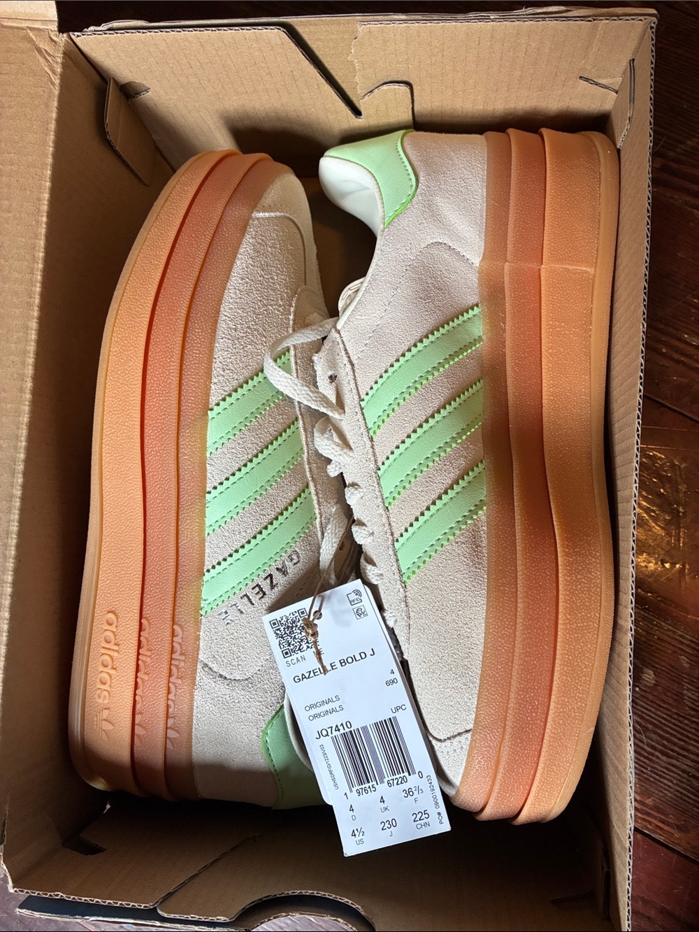 adidas Women's Cream Sneakers with Mint Stripes and Orange Gum Platform